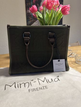 Mimi-Mua Firenze Handtasche, neuwertig, olivgrün-braun