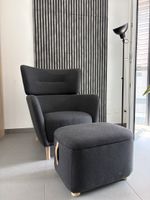 OSKARSHAM grey armchair and footrest with storage