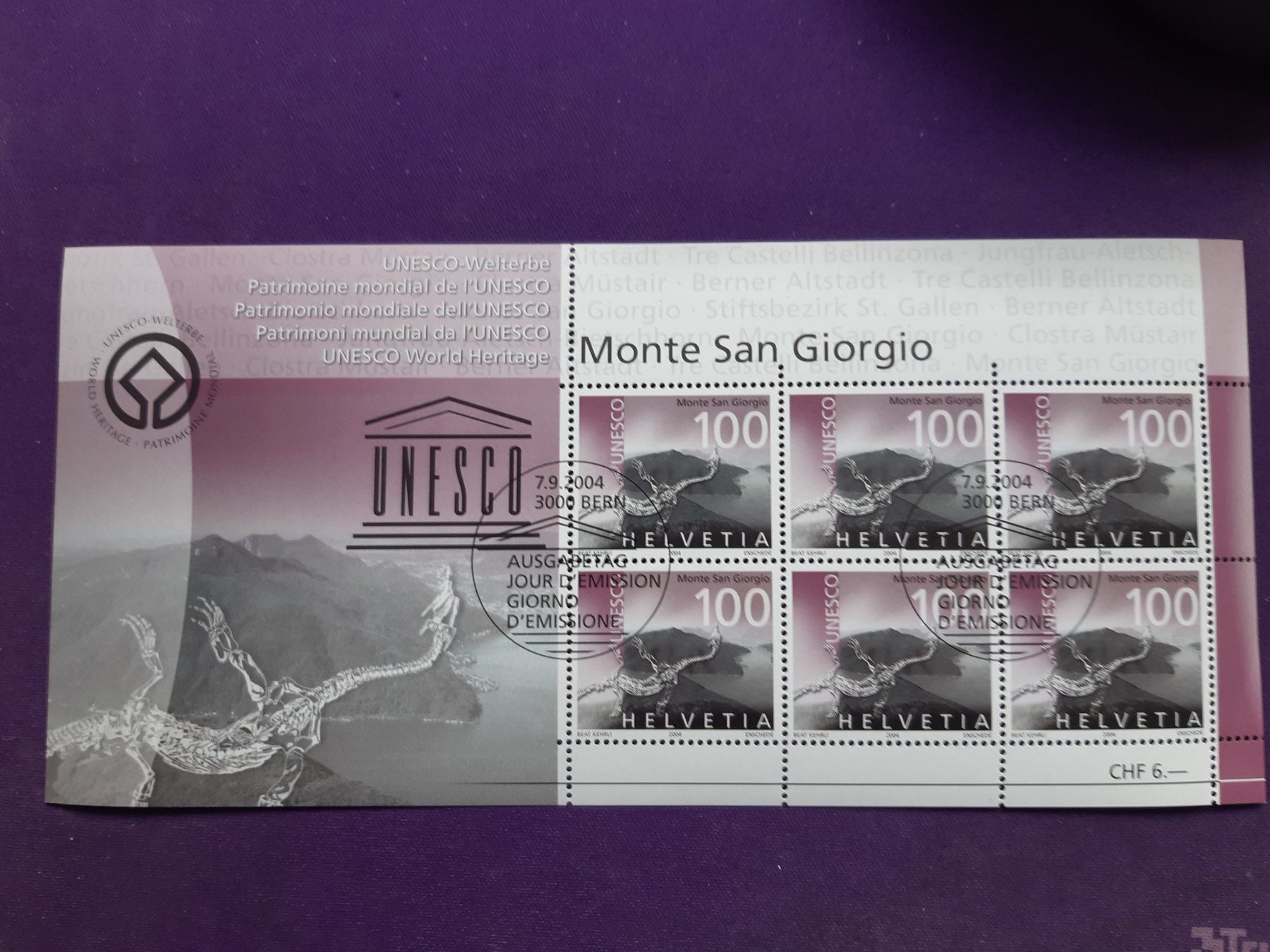 Alle Briefmarken: Kleinbogen gestempelt "Welterbe Schweiz", 2004 – Gebraucht aus Wangs von weisstannen01