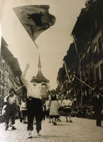 Eidg. Jodlerfest in Bern, Uri, Fahnenschwingen, 1949, Foto!