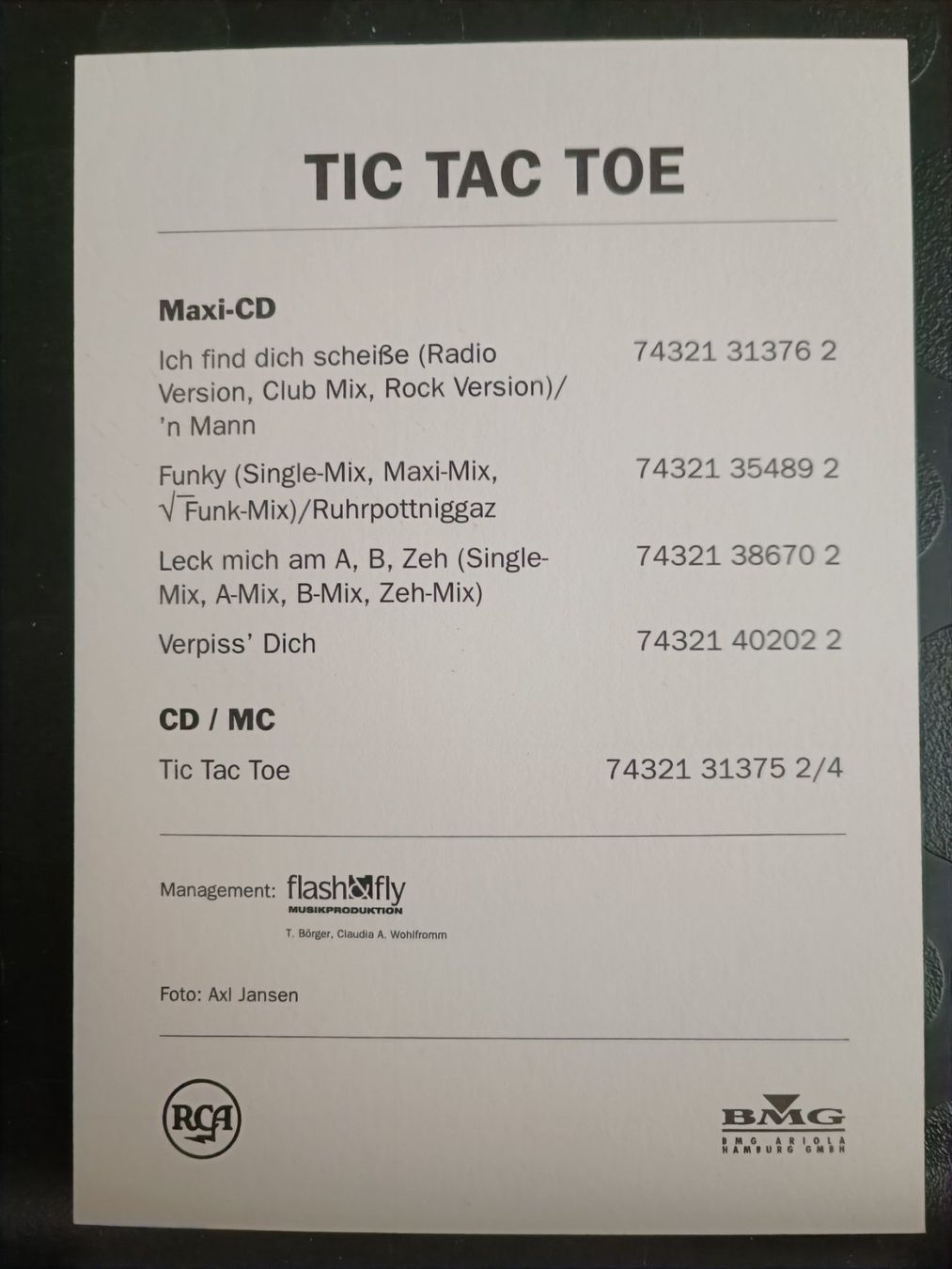 Autografi: Tic Tac Toe - alte Autogrammkarte – Usato da Menziken venduto da Artographs 1
