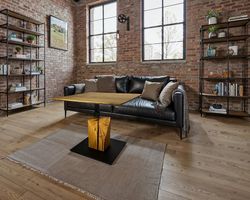 höhenverstellbarer Couchtisch CLARINDA Eiche massiv 70 x 70