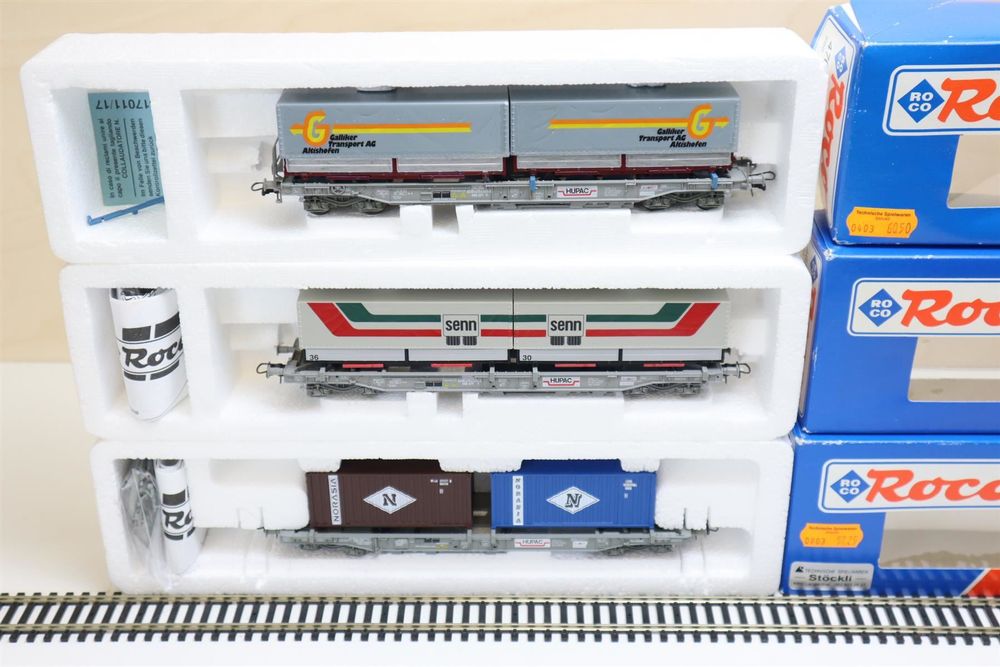 Liliput Containertragwagen 3 x Roco Kühlcontainer Coca Cola (Gebraucht