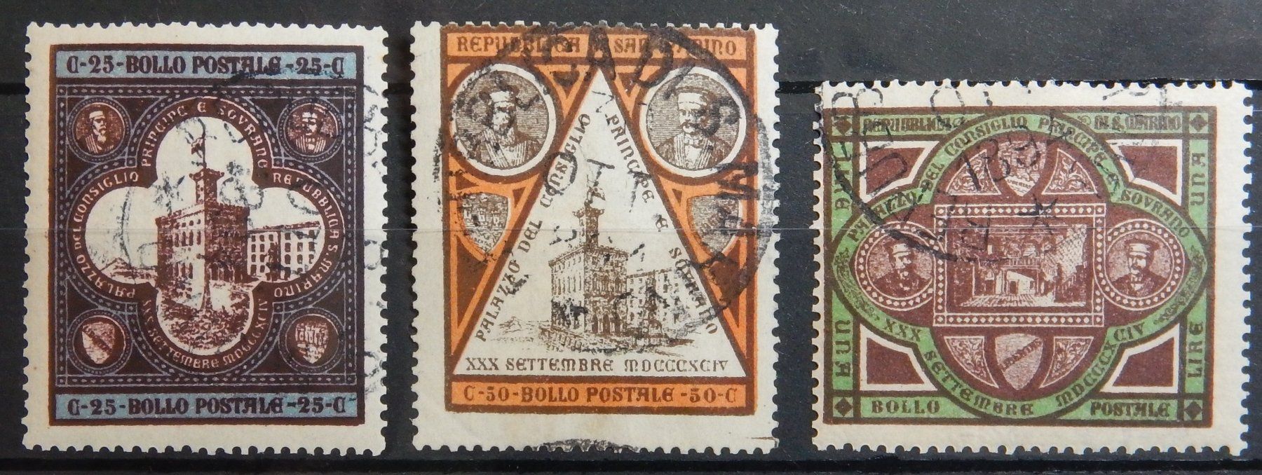 Tutti i francobolli: San Marino Kat. 23-25 gest. 1894 – Usato da Zürich venduto da Muehlekauf