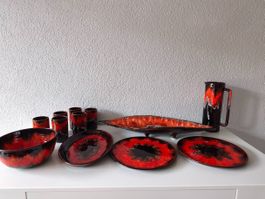Konvolut Keramik 70er Jahre rot braun Vallauris Handgemacht