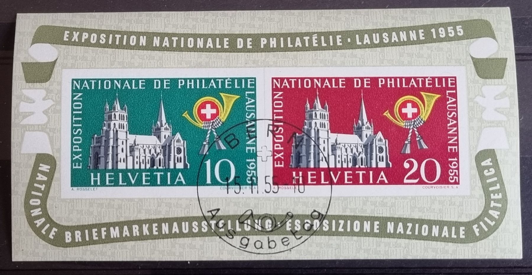 Tutti i francobolli: SCHWEIZ: BLOCK W35 - 15.II.55 - BERN  – Usato da Heimenschwand venduto da Valvora