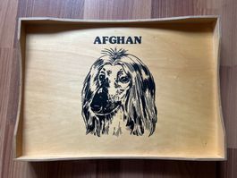 Holztablett mit Afghan Motiv, Vintage Deko, Top Zustand