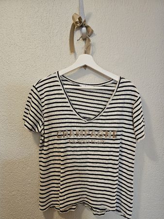 Gestreiftes T-Shirt "Champagne" mit Glitzerschrift, Gr. M