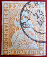 Schweiz Strubel 20 Rp. orange SIGNIERT Seidenfaden (Zu.25)