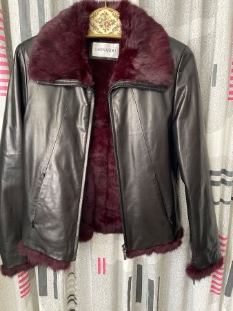 Lederjacke Leonardo schwarz mit Pelzbesatz gebraucht