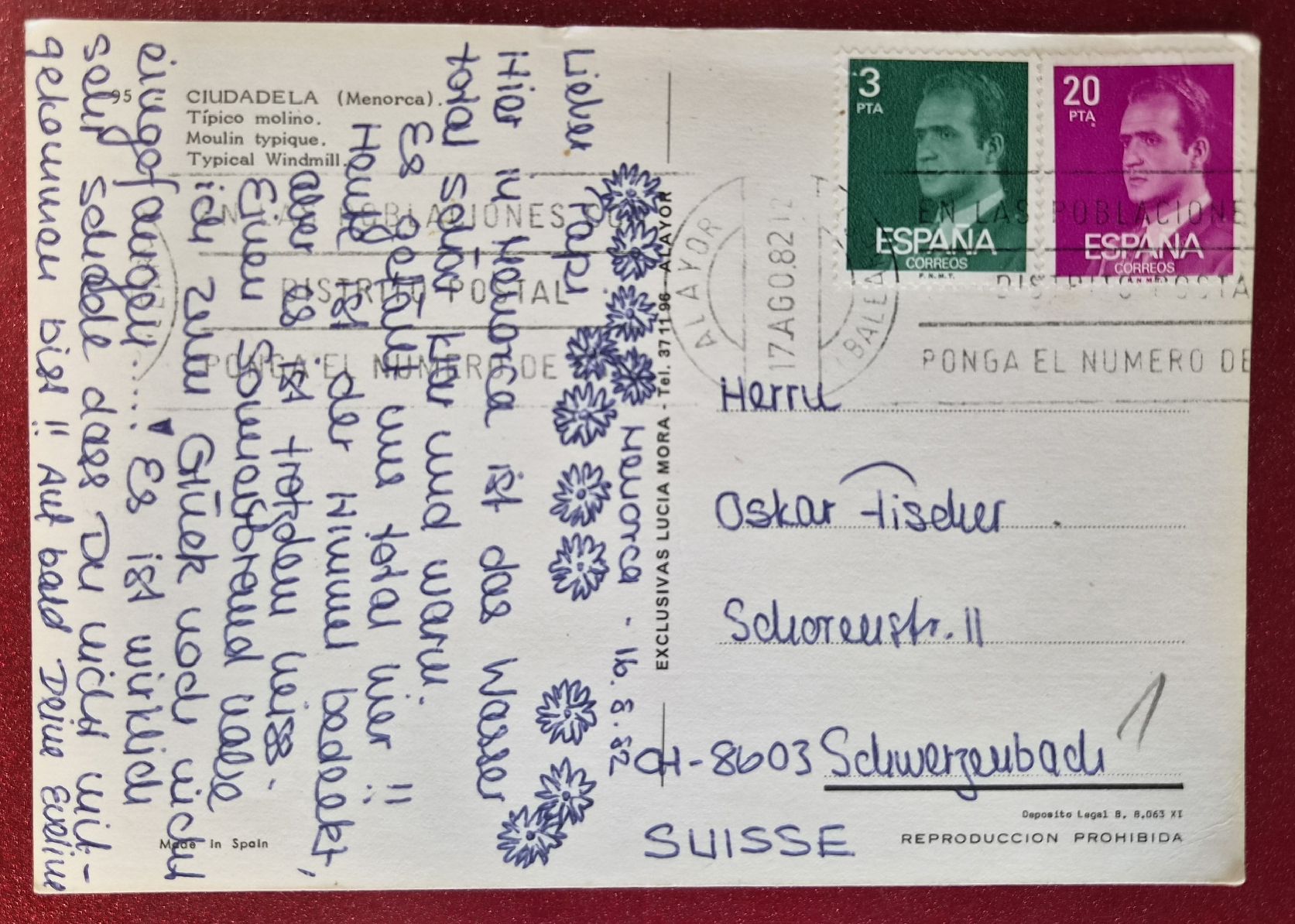Cartoline postali: Menorca Ciudadela typische Windmühle 1982 – Usato da Melchnau venduto da Fishel 1