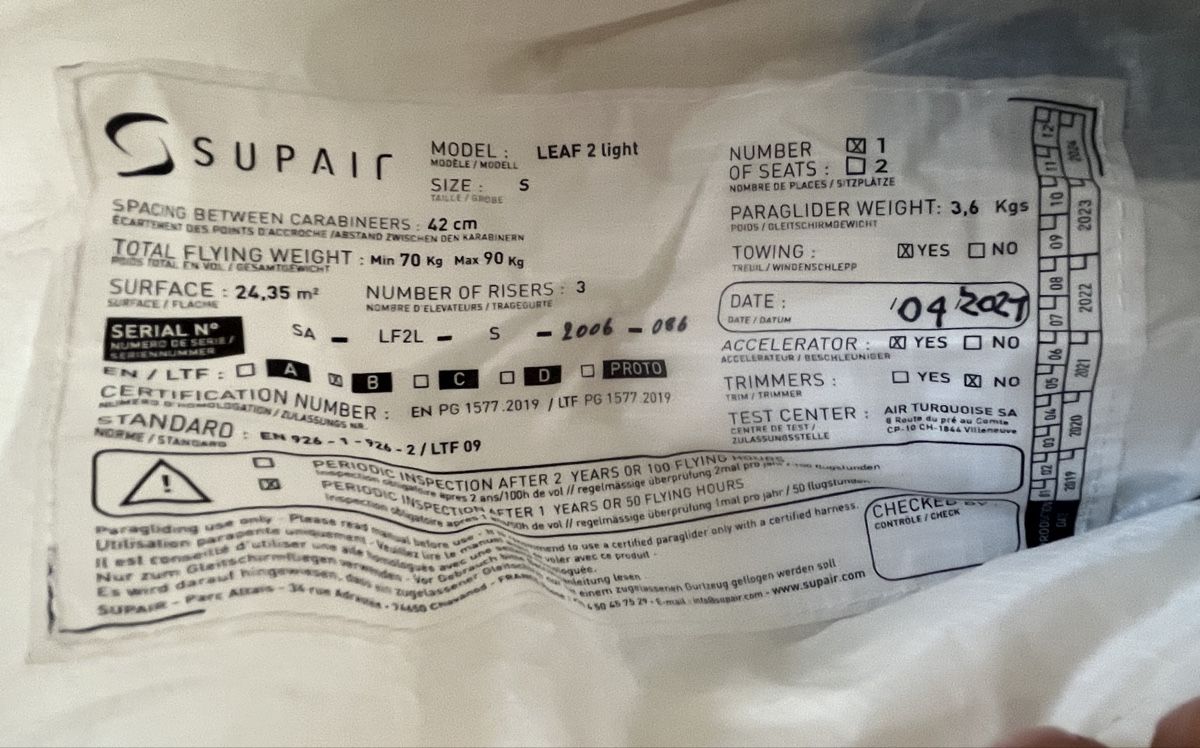 Sport dell'aria & Aquiloni: Supair Leaf 2 Light – Usato da Zürich venduto da Pestopasta 1