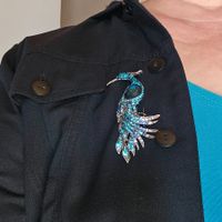 Paon bleu, grande broche, neuve