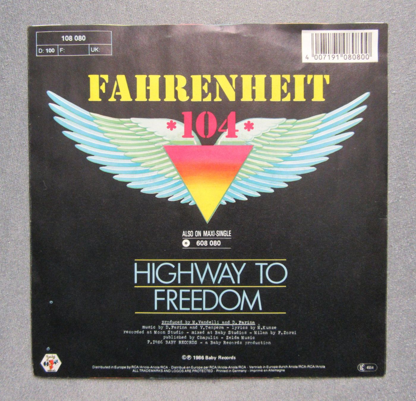 Dischi in vinile: Fahrenheit 104 - Highway To Freedom - Single ab CHF 2.00 – Usato da Auenstein venduto da Padabimbim 1