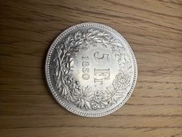 Schweizer 5 Franken Münze 1850 Helvetia  gebraucht Zustand