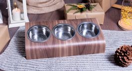 Futterstation mit 3 Näpfen Nussbaum Katze Hund