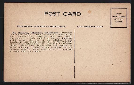 Cartoline postali: Interlaken, Strasse Hoheweg mit Kutsche – Usato da Berlin venduto da bartko-reher 1