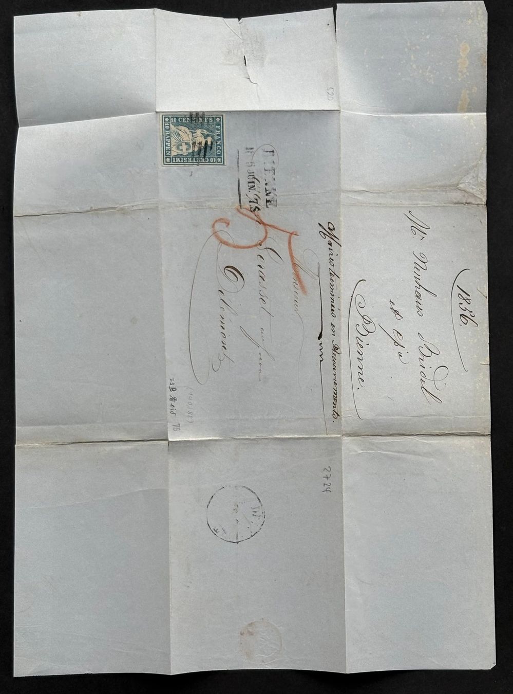 Tutti i francobolli: FALTBRIEF STRUBEL 23B VON 1856 – Usato da Ostermundigen venduto da Heavenmaus75 4