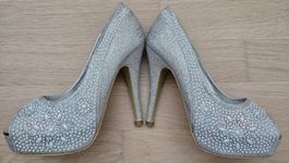 Glitzernde High Heels, Silber, Grösse 37