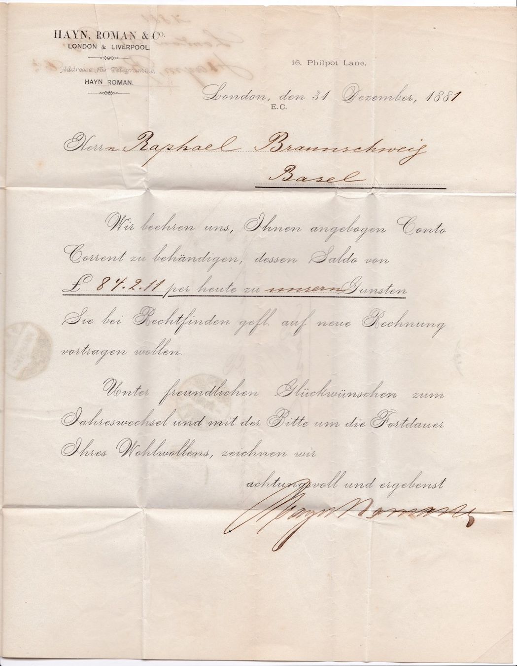 Tous les timbres: Forward Faltbrief 1881 Raphael Braunschweig Basel, "Germany" – D'occasion à Basel par riobar 4