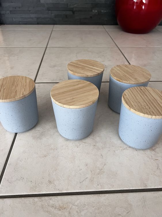 Set De 2 Pots à épices En Céramique Motif Marbre Avec Couvercle Bambou - Design élégant Pour Cuisine Moderne - 2