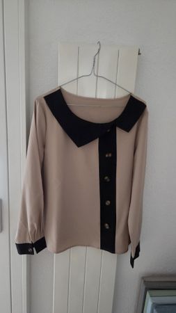 Damen Bluse beige schwarz mit Knopfleiste 40/42
