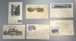 6 diverse gelaufene  Kleinbild Postkarten zw. 1898-1903