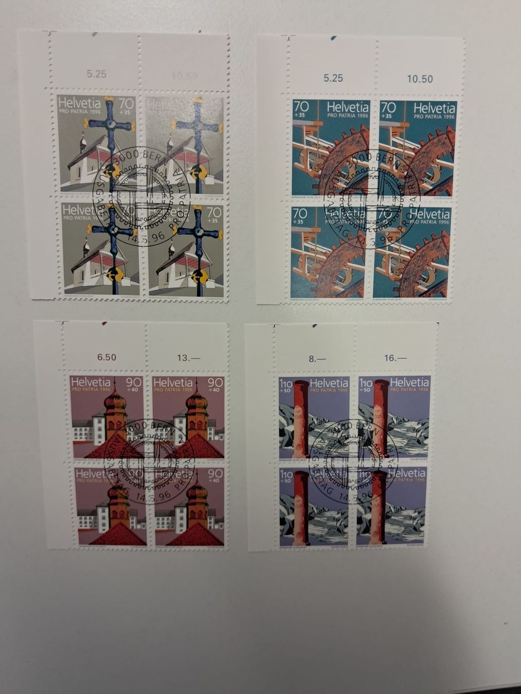 Alle Briefmarken: Pro Patria 1996 - 4er Blöcke - ET gestempelt – Gebraucht aus Lengwil von Brumar0