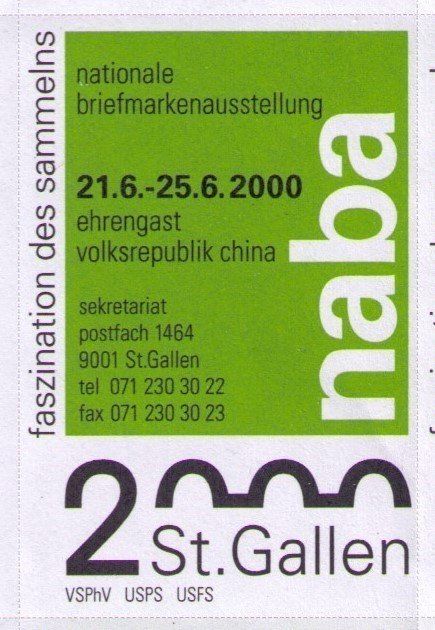 Tutti i francobolli: 2000_NABA ST. GALLEN__VIGNETTE GRÜN__3/4 Bogen ** – Nuovo (secondo la descrizione) da Marthalen venduto da Ch_quality 2