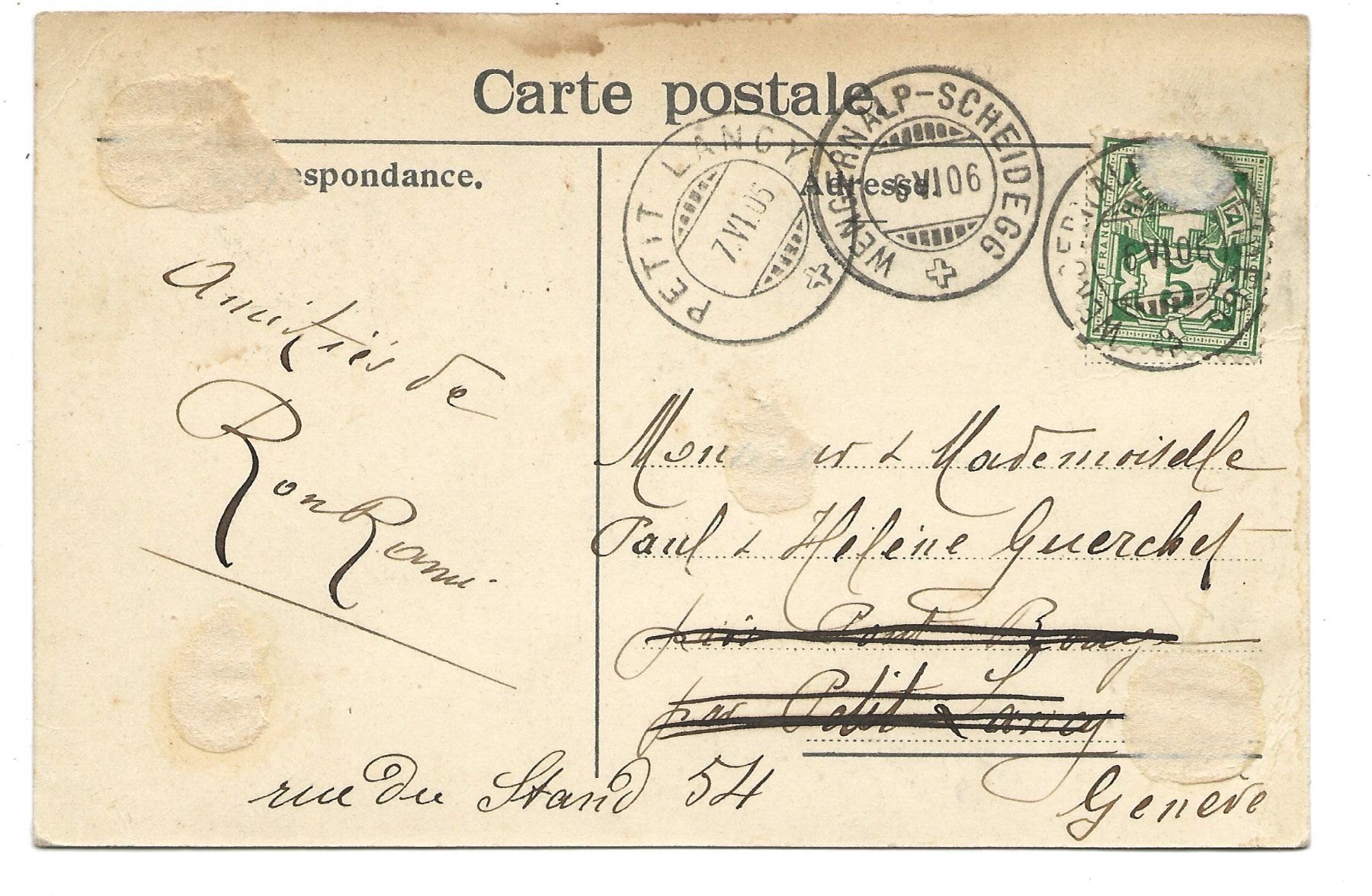 Cartoline postali: Kleine Scheidegg - Berner Oberland - Eiger und Mönch - 1906 – Usato da Engelburg venduto da Cartophil 1