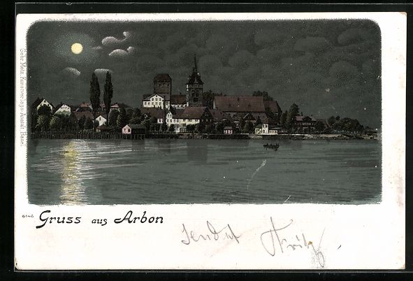 Cartes postales: Litho Arbon, Ortsansicht vom Wasser her – D'occasion à Berlin par bartko-reher