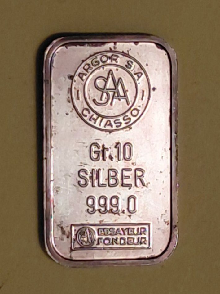 Metalli preziosi: 10 Gramm Argor Silberbarren 999.0 – Usato da Buchs SG venduto da numispatica