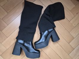 Bershka Overknee Stiefel Plateau schwarz