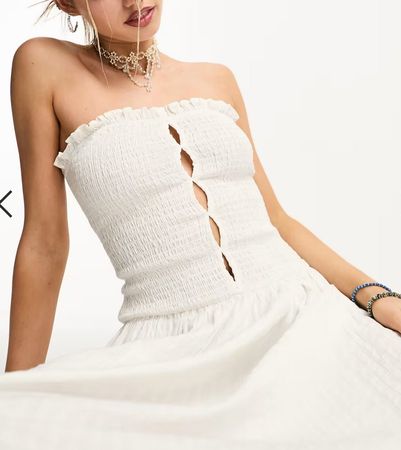 Sommerliches, Maxi Kleid, trägerlos, Grösse 46, weiss