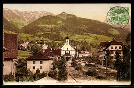 AK Sachseln, Ortspartie mit Kirche und Bergen