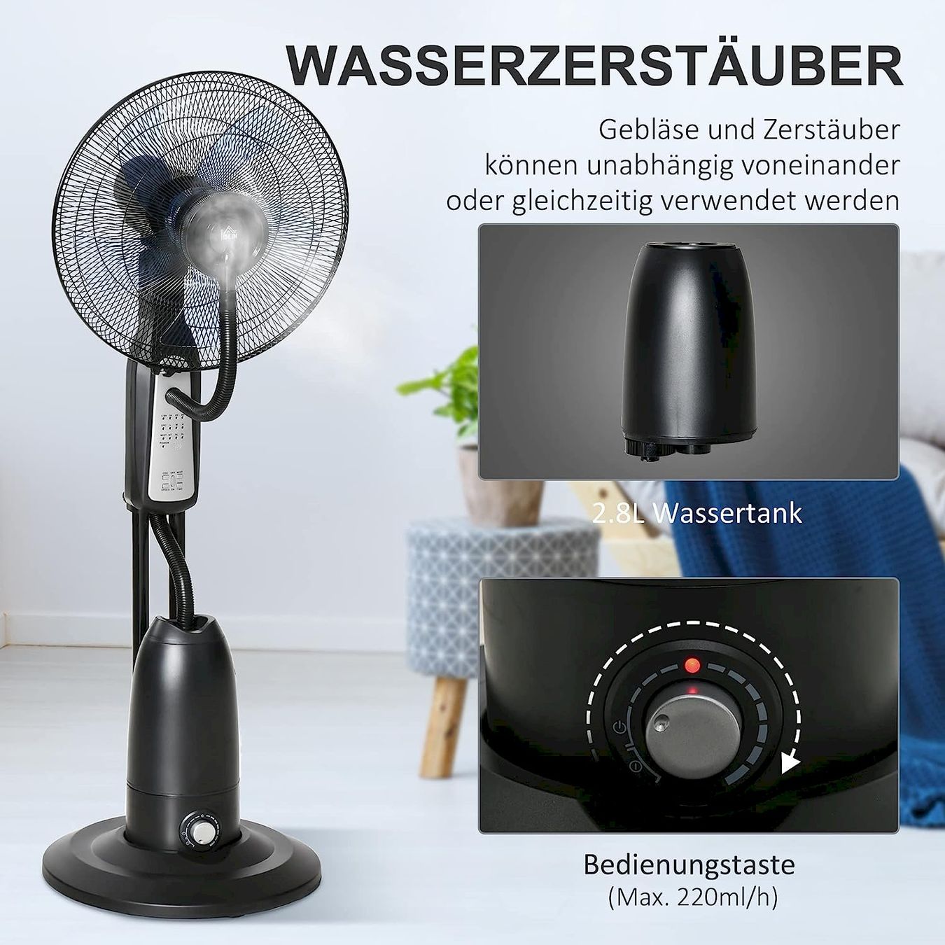 Purificatori d'aria: HOMCOM Standventilator 2,8L schwarz – Nuovo e nell'imballaggio originale da Bottighofen venduto da zaap 4