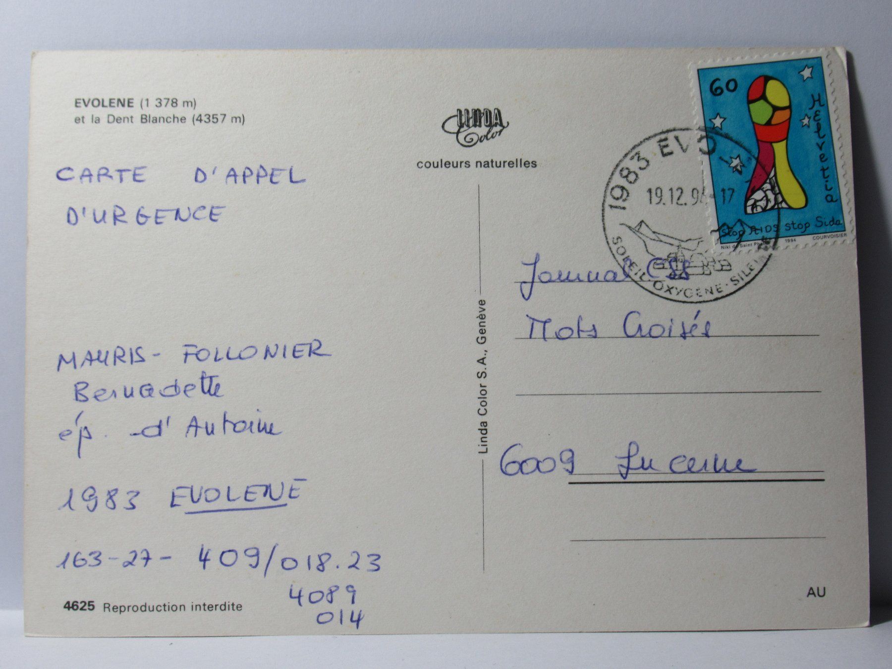 Ansichtskarten: Evolene , Kirche 1996 – Gebraucht aus Grenchen von Bluemchen1900 2