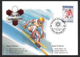 Sonderbrief Ski WM 1991 Saalbach Medaillen Super-G 29.1.1991