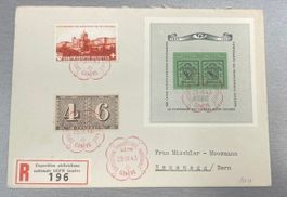 1943 Brief mit Genfer Block u. Zusatzfrankatur mit 3 SStmpel