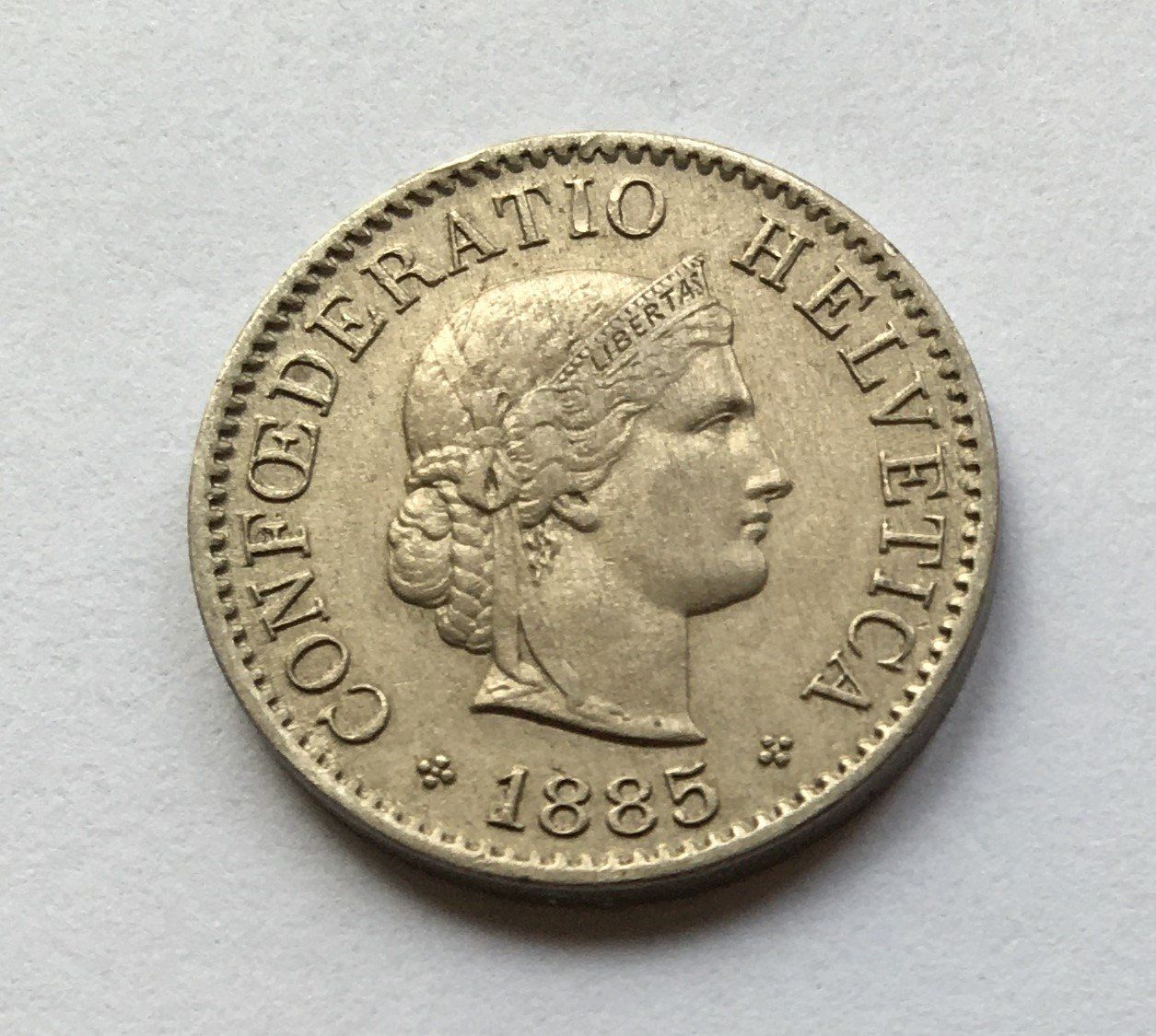 Tutti le monete: 1885 5 Rappen -unz – Usato da Kirchberg SG venduto da Helveticus00