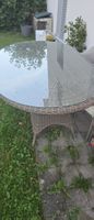 Gartentisch Polyrattan Glasplatte oval guter Zustand Hunn