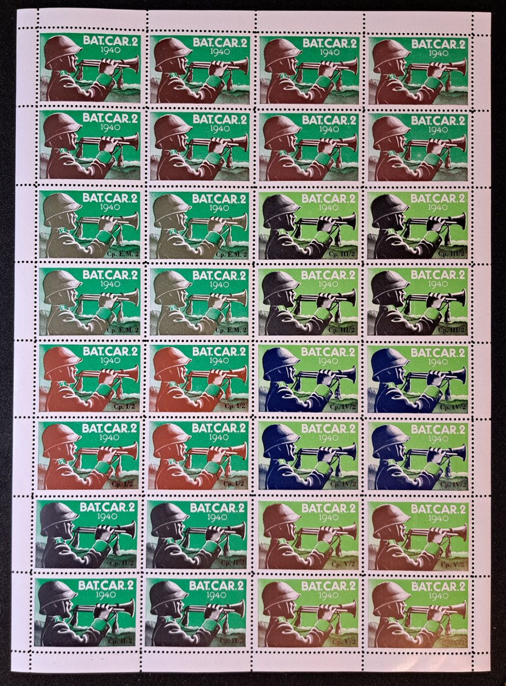 Alle Briefmarken: Soldatenmarken Bogen ** Bat.Car.2 1940 postfrisch – Gebraucht aus Unterägeri von PhilatelieStudiger