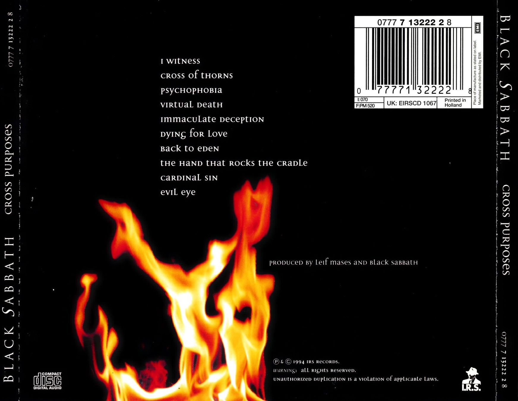 CD: BLACK SABBATH - CROSS PURPOSES (CD) – Usato da Hedingen venduto da Studers 1