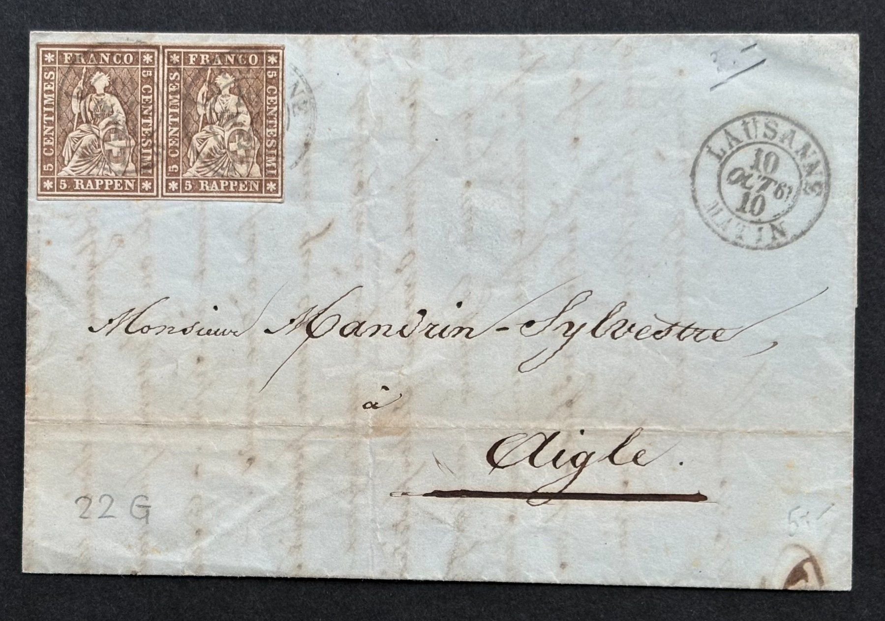 Tutti i francobolli: FALTBRIEF 2 STRUBEL LAUSANNE 1861 – Usato da Ostermundigen venduto da Heavenmaus75
