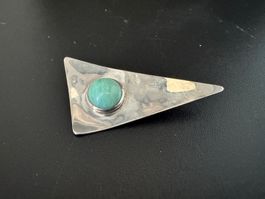 Mid-Century Brosche 800 Silber mit meergrünem Cabochon