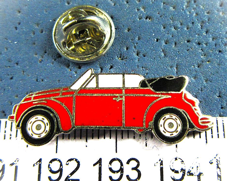 VW KÄFER CABRIO ROT OFFEN ENAMEL-TOP-QUALIT AUTO PIN SILBRIG (Gebraucht ...