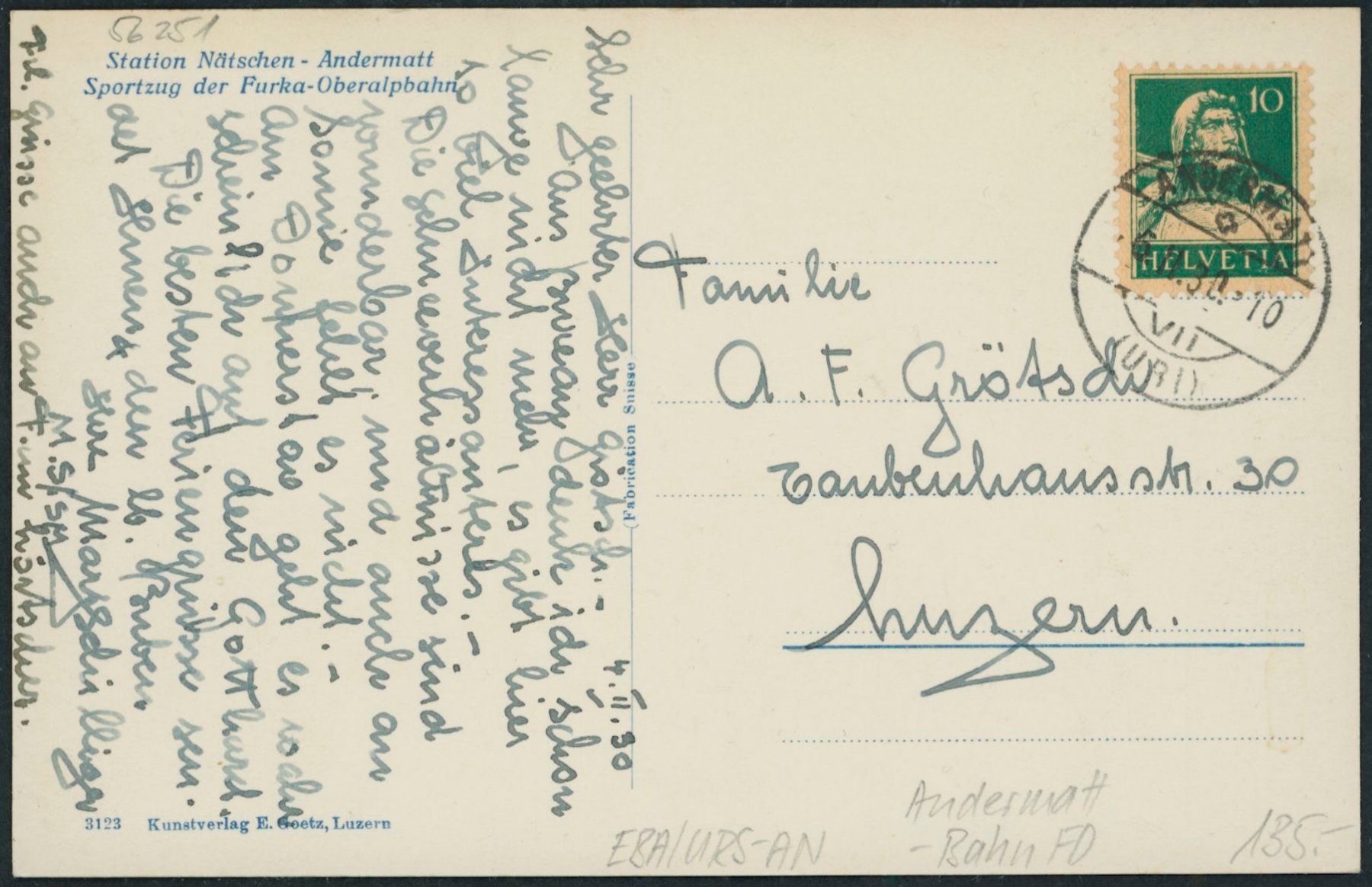 Cartoline postali: URS Nätschen - Bahnhof - Bahn FO - Oberalp Pass - Andermatt – Usato da Schindellegi venduto da Jonathan77 1
