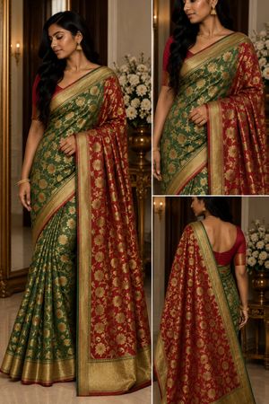Green and red silk saree