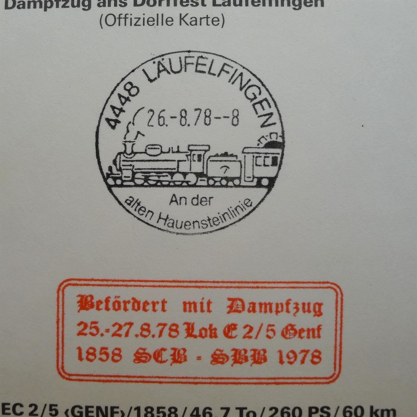 Tutti i francobolli: 1978: Eisenbahn-Sonderstempel, LÄUFELINGEN BL – Usato da Sursee venduto da Luzernerraute 1
