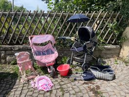 Puppenutensilien Wagen, Trage, Badebecken